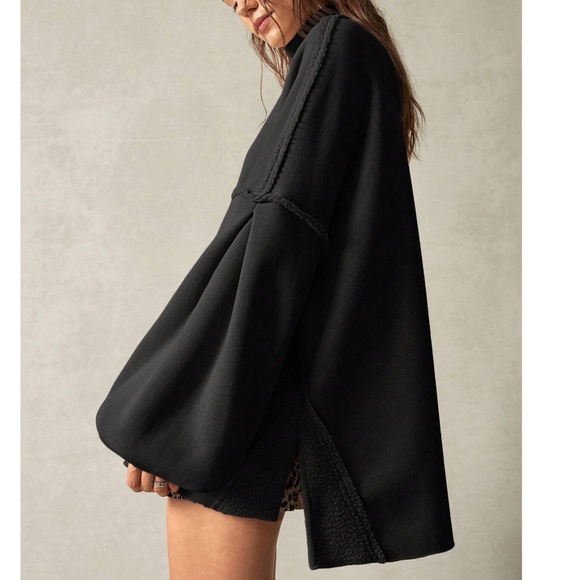 Cozy Reverse Stitch Oversized High Neck Sweatshirt Top - Picture 9 of 14